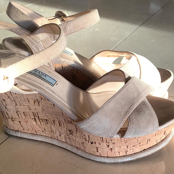 Prada suede beige cork platform wedge - Picture 11 of 13